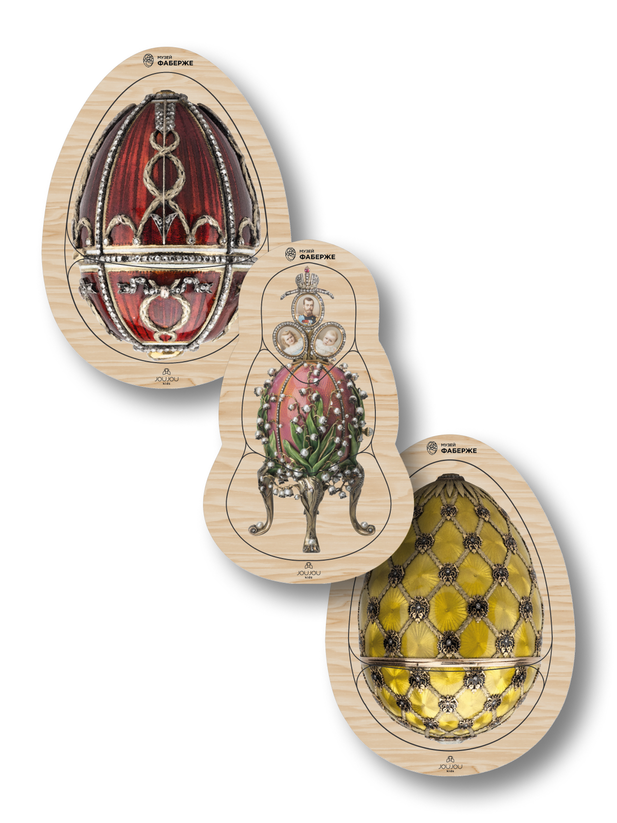 картинка Набор из 3 многоуровневых пазлов "Ландыши, Коронационное, Бутон розы" - коллаборация Музей Фаберже от магазина JOUJOU