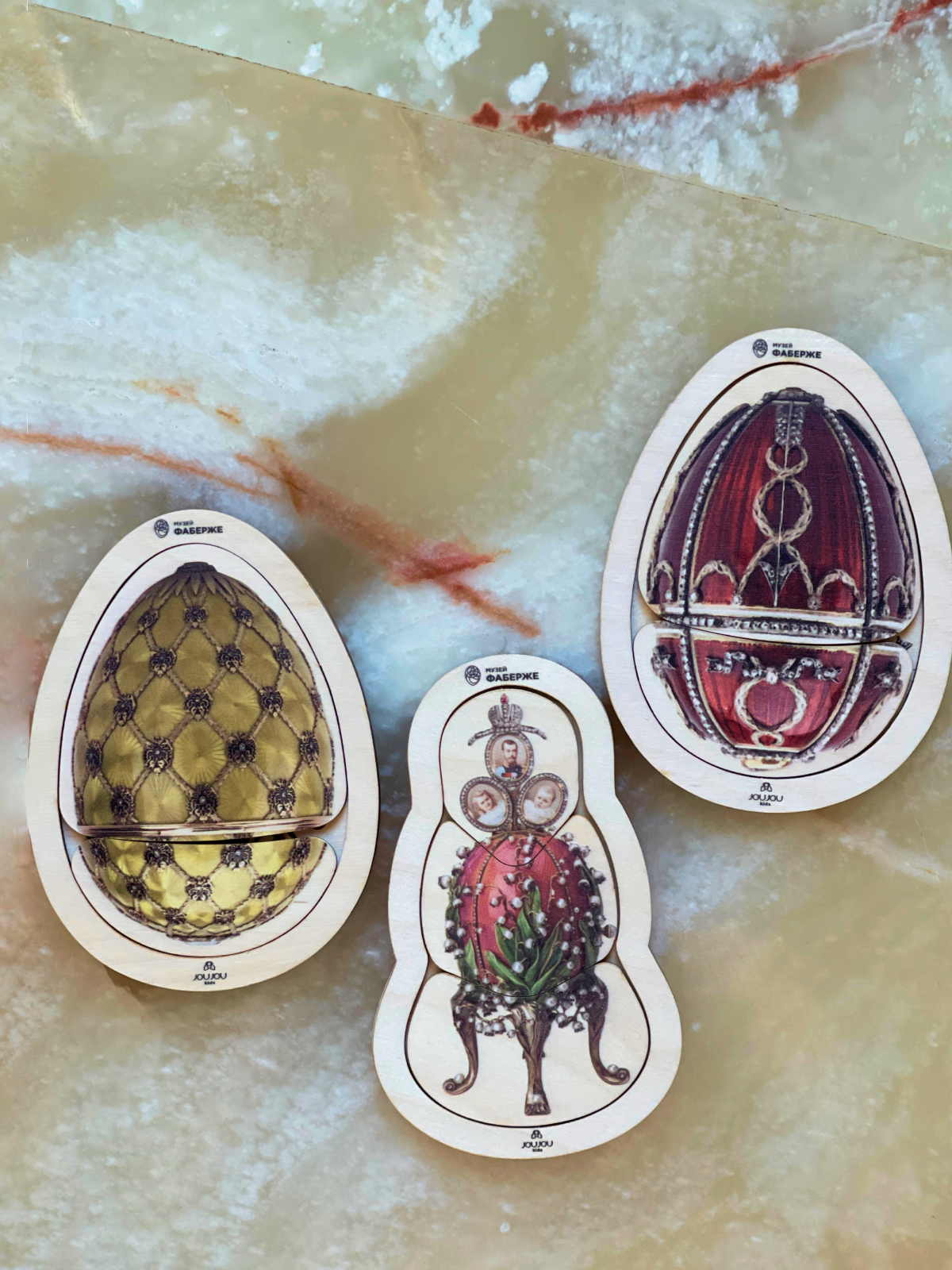 картинка Набор из 3 многоуровневых пазлов "Ландыши, Коронационное, Бутон розы" - коллаборация Музей Фаберже от магазина JOUJOU